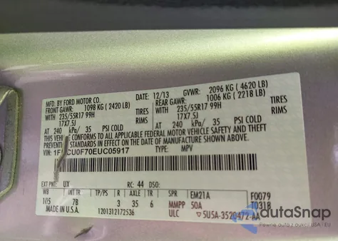 2014 Ford Escape S z USA, uszkodzony, nr VIN 1FMCU0F70EUC05917